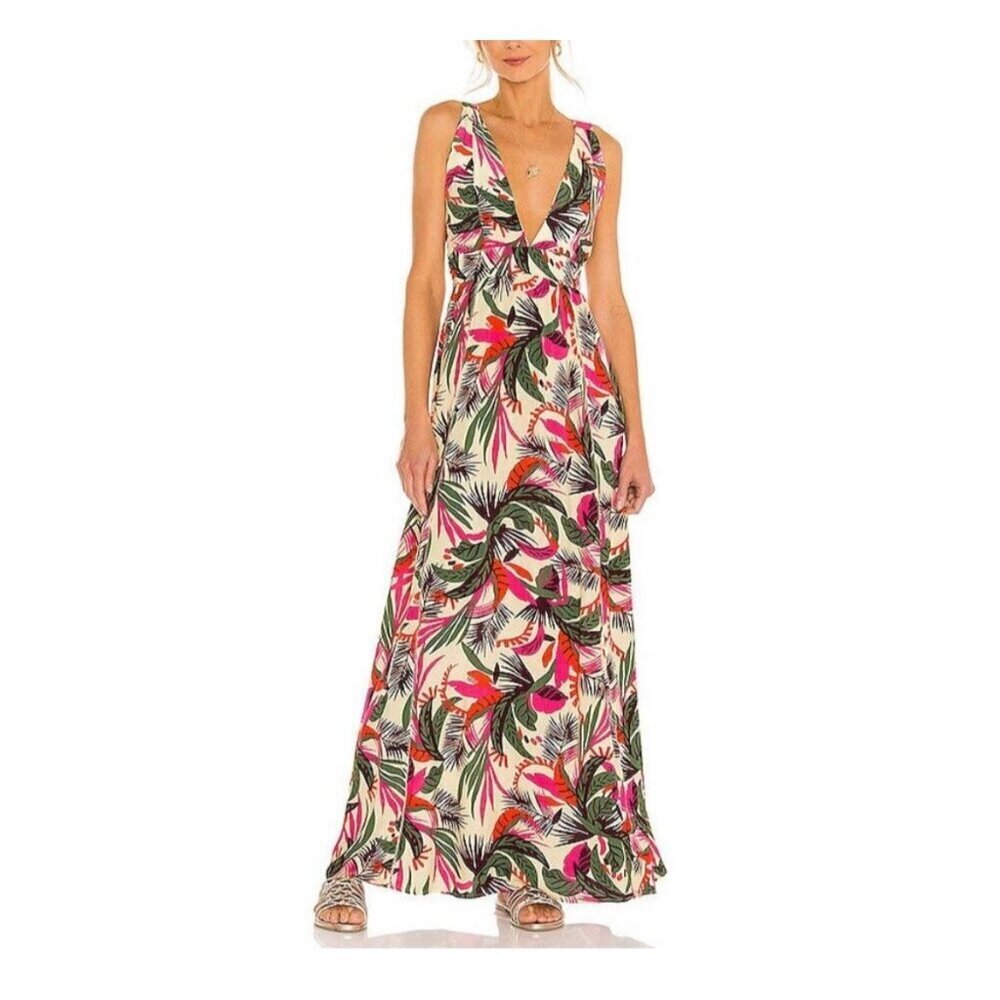 MAAJI Floral Maxi Dress Sleeveless Womens Size Small Orange Pink Tropical Beach